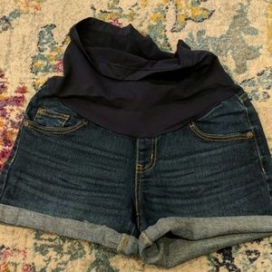 Denim maternity shorts